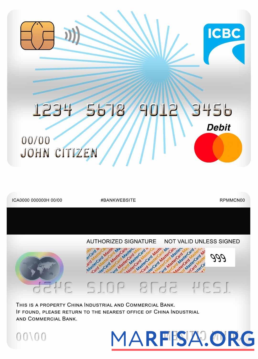 Printable China Industrial and Commercial Bank master debit card real example